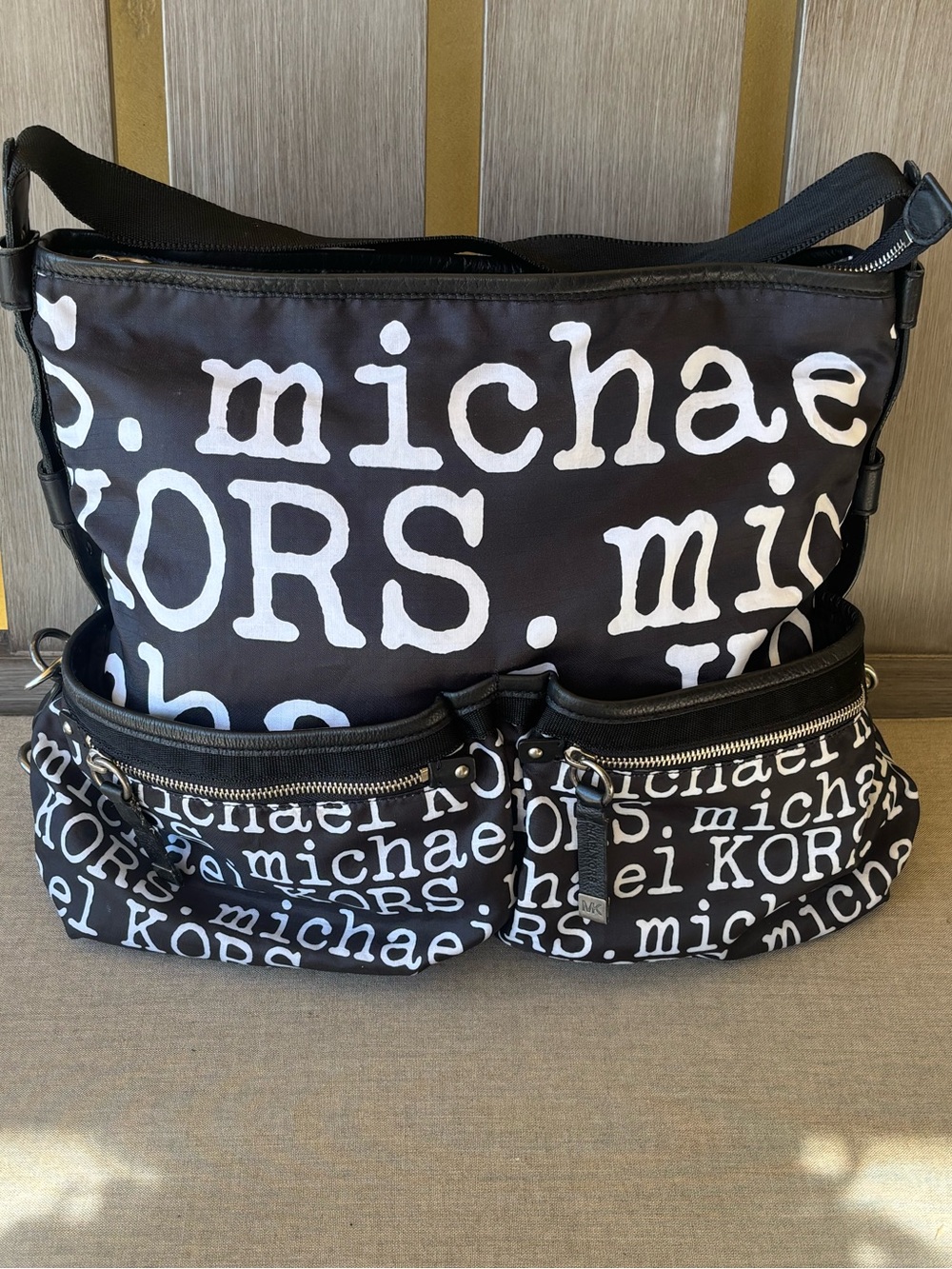 Michael Kors Black and White Logo Messenger Bag